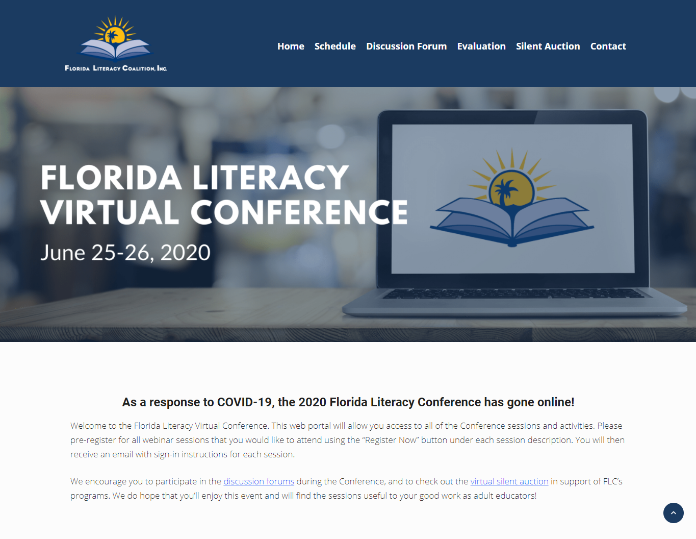 Screenshot of Florida Literacy Virtual Conference portal website